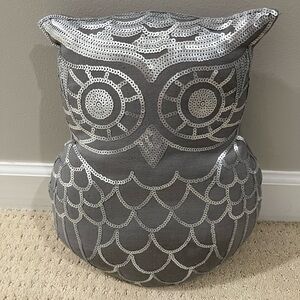 Silver Sequin Owl Pillow